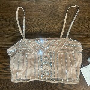 Show Me Your MuMu Tan Sequin Crop Top